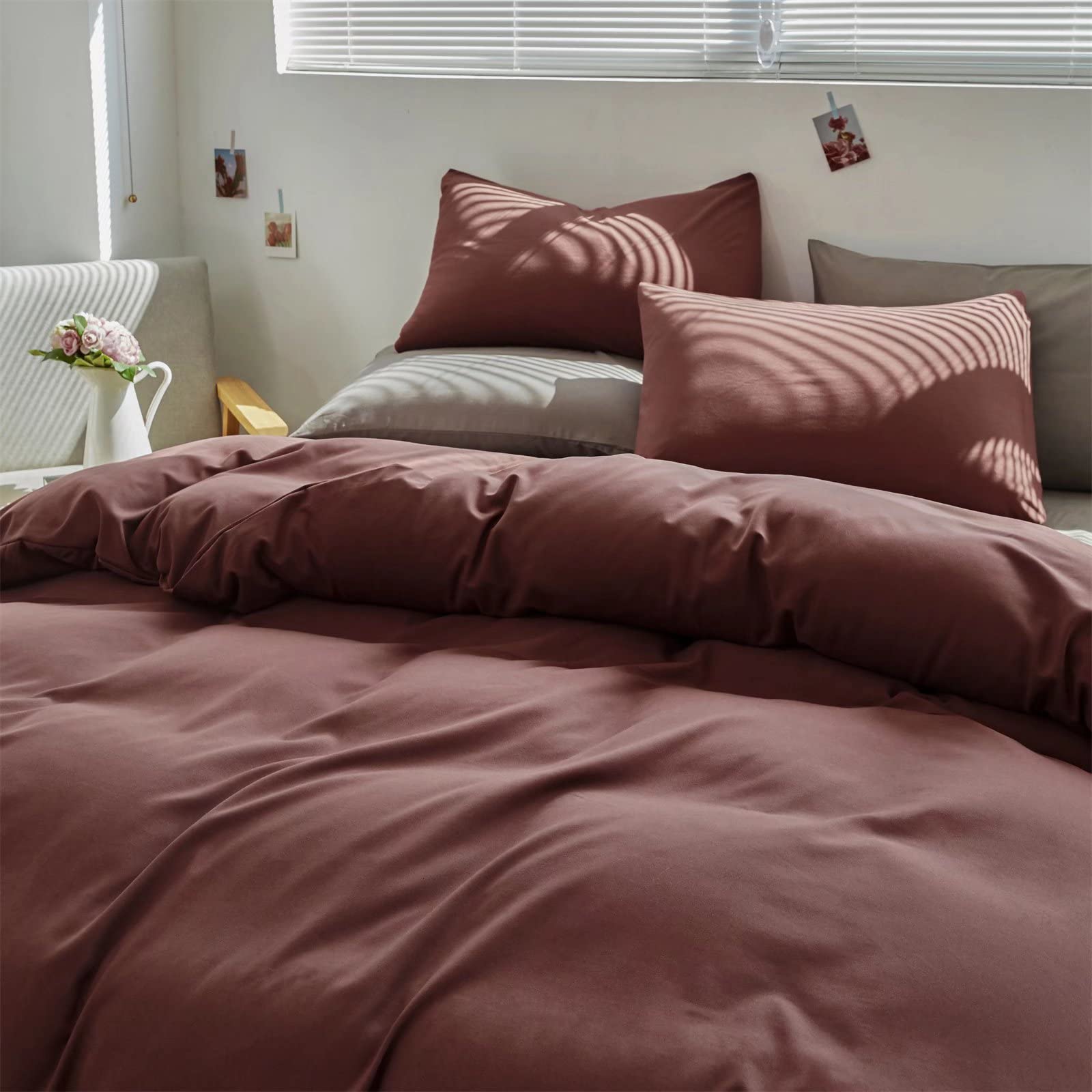 Houseri Brick Red Comforter Set Queen Purplish Red Bedding Queen Women Brick Color Vintage Bedding Comforter Sets Plum Teen Girl