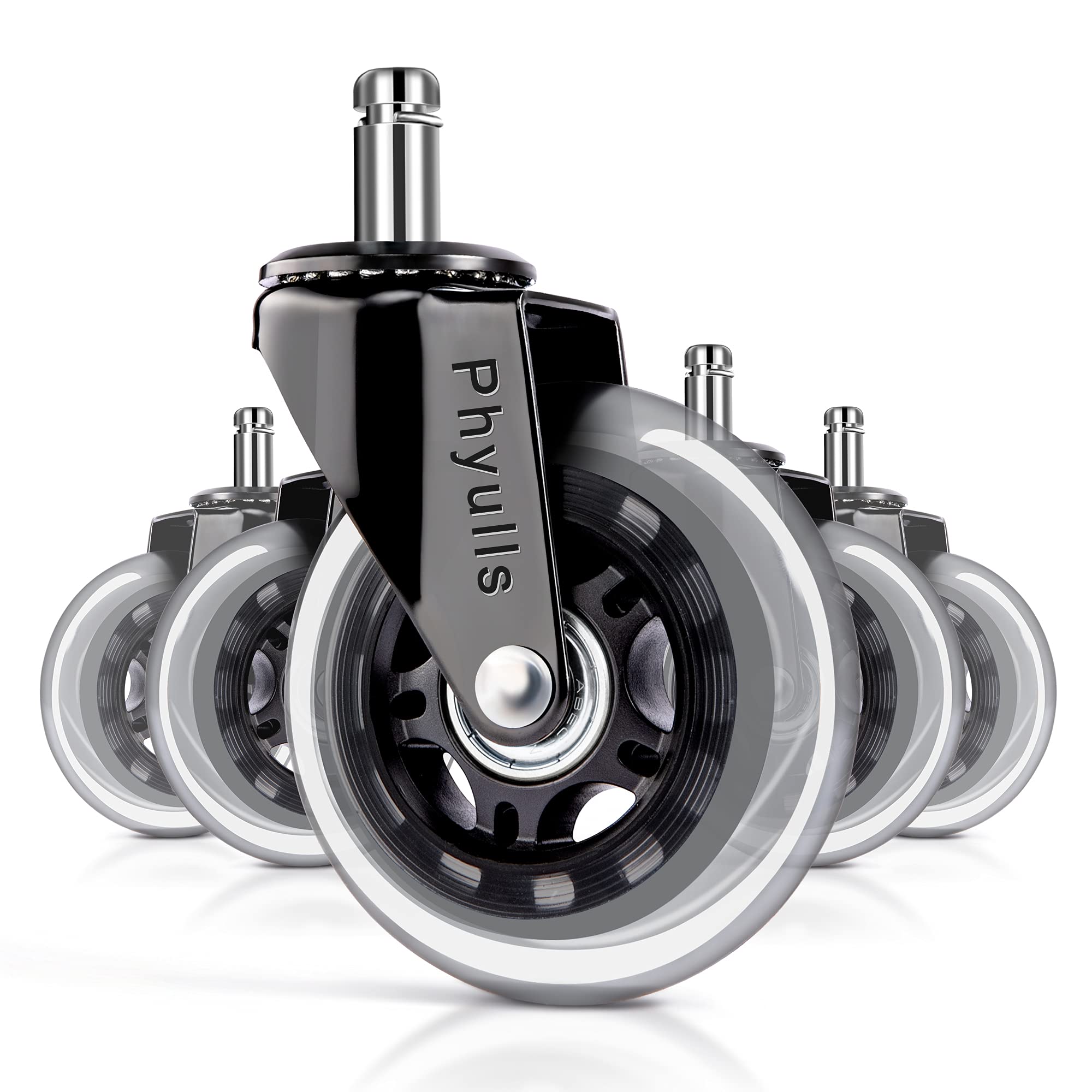 Office Chair Wheels 10Mm Stem, Fit Ikea Chairs Only, 3' Replacement Rubber Chair Casters, Set Of 5, Best Protection For Hardwoo