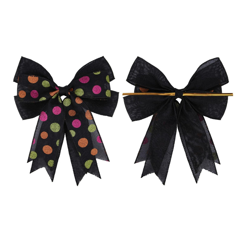 Meseey 2 Pcs Large Black Polka Dot Burlap Bow 10.8 X 8.8 Inch Halloween Wreath Decoration Bows For Baby Shower Party Holiday Gif