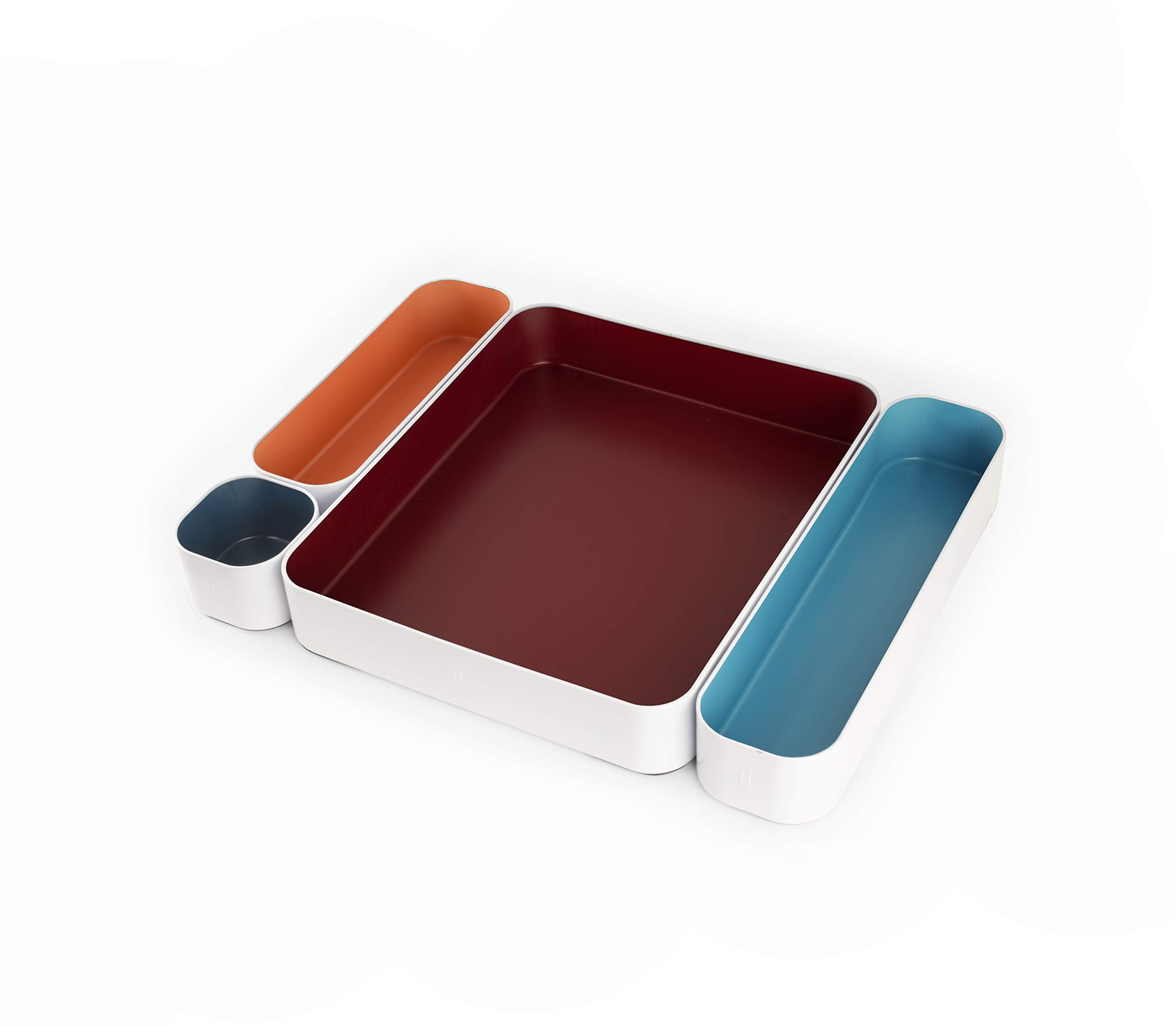 Three By Three Seattle 4 Piece Metal Organizer Tray Set For Storing Makeup, Stationary, Utensils, In Office Desk, Kitchen And Ba