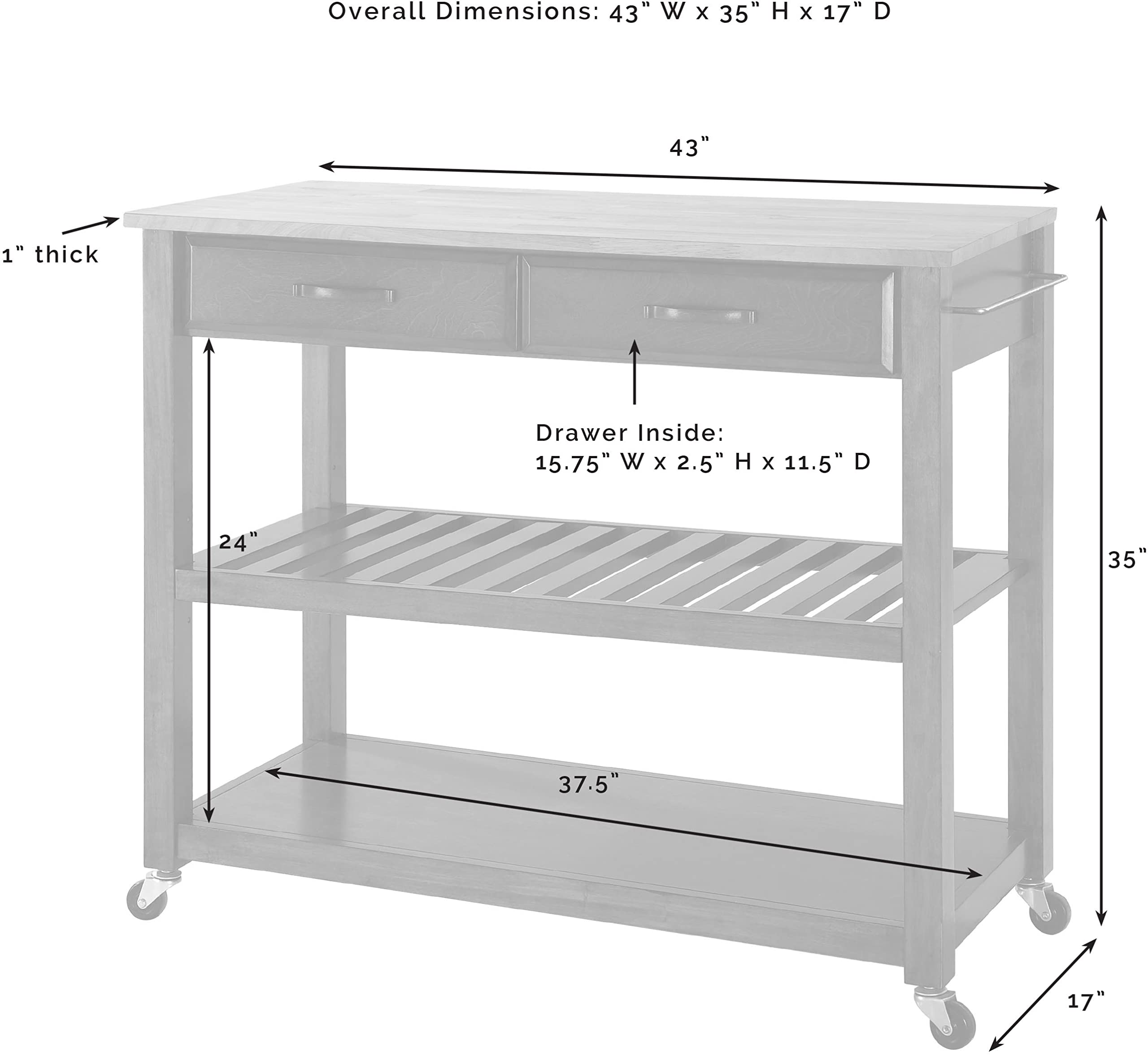 Crosley Furniture Wood Top Kitchen Prep Rolling Cart, Microwave Stand, Coffee Bar, with Shelves and Drawers, Black