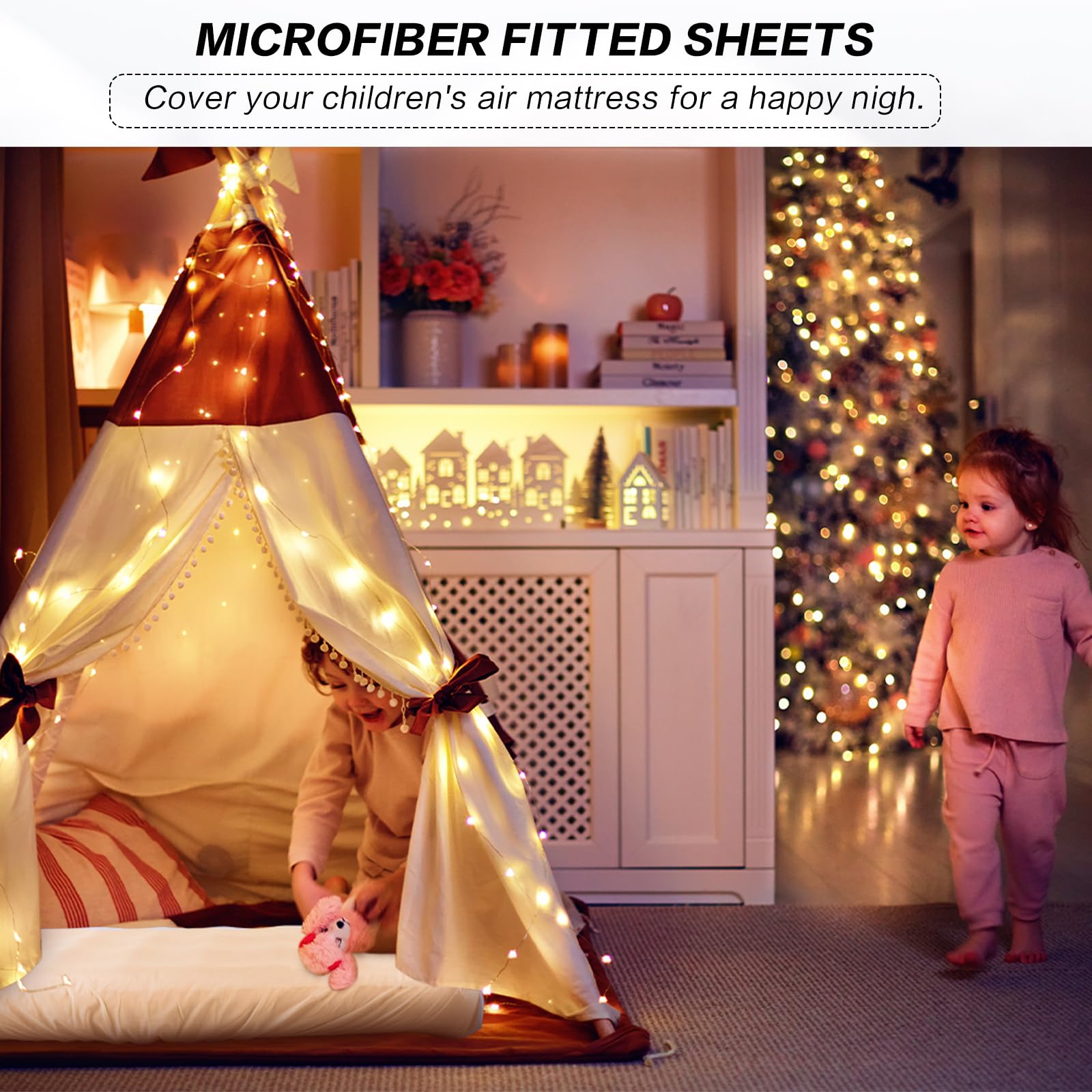 Breling Kids Air Mattress Fitted Sheets Compatible With Intex Cozy Kidz (Sheet Only) Toddler Inflatable Mattress Sheets For Kids Sleepover Party Travel Camping Air Mattress Airbed(White,1 Pcs)