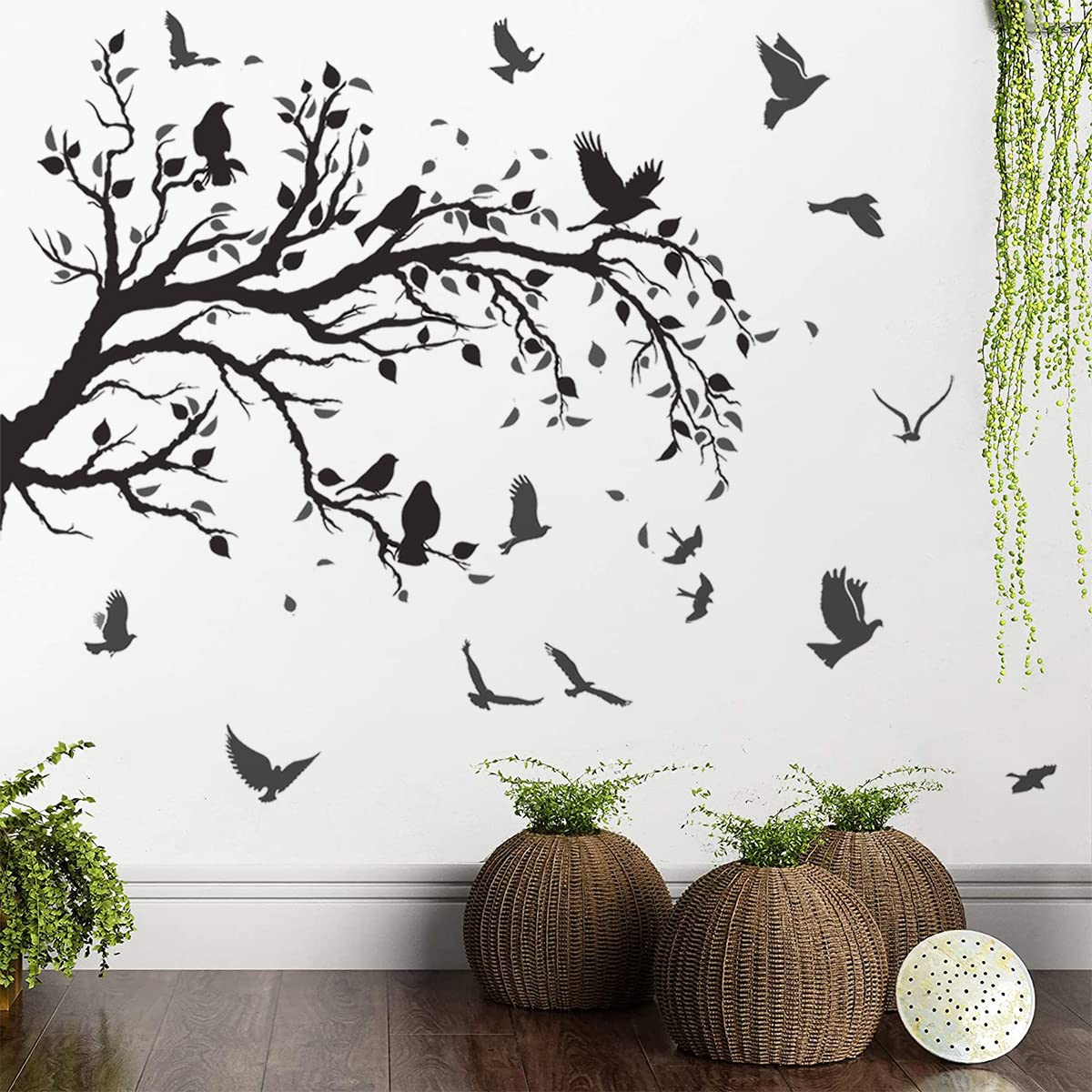 MEFOSS Black Tree Branch Wall Stickers Flying Birds Scenery Wall Decal Art Peel and Stick Vinyl Wall Murals Home D  cor for Livi