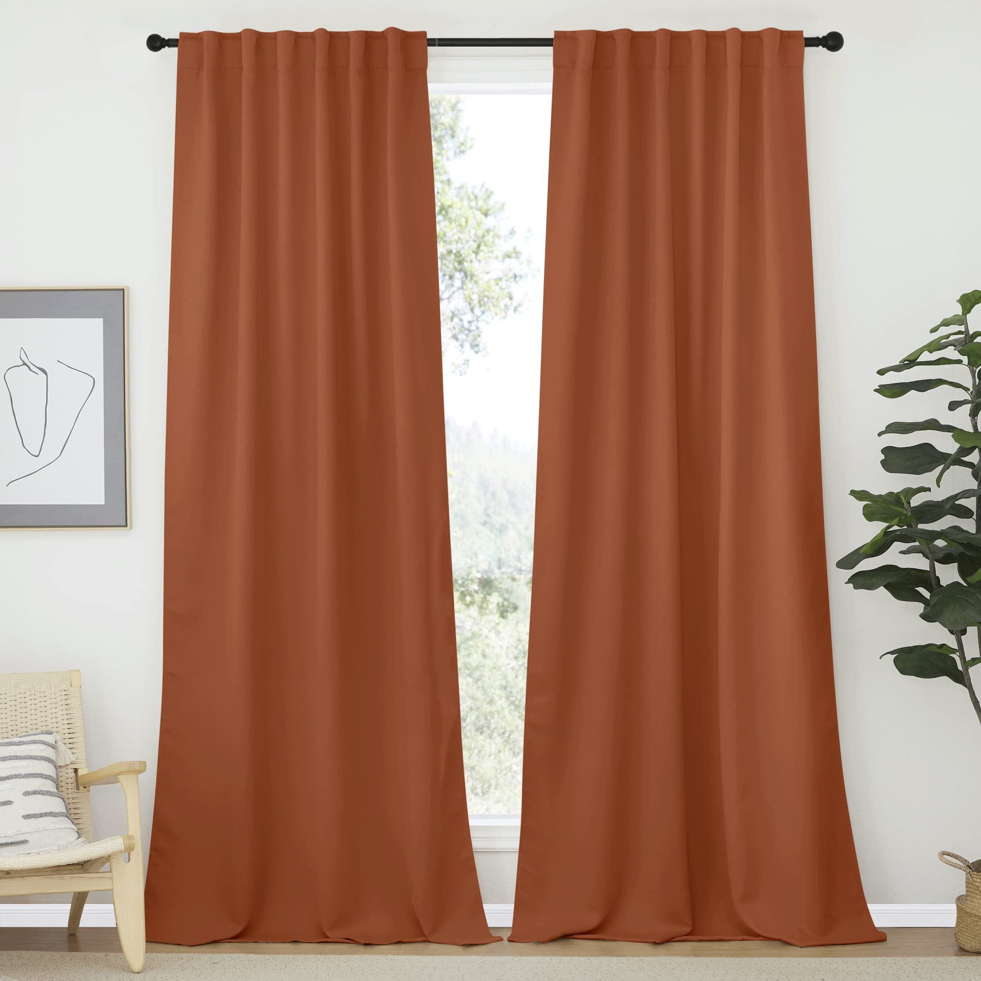 NICETOWN Halloween Blackout Curtains Shades Window Drapes, Burnt Orange Color, W52 x L95, Double Panels, Blackout Draperies Wind