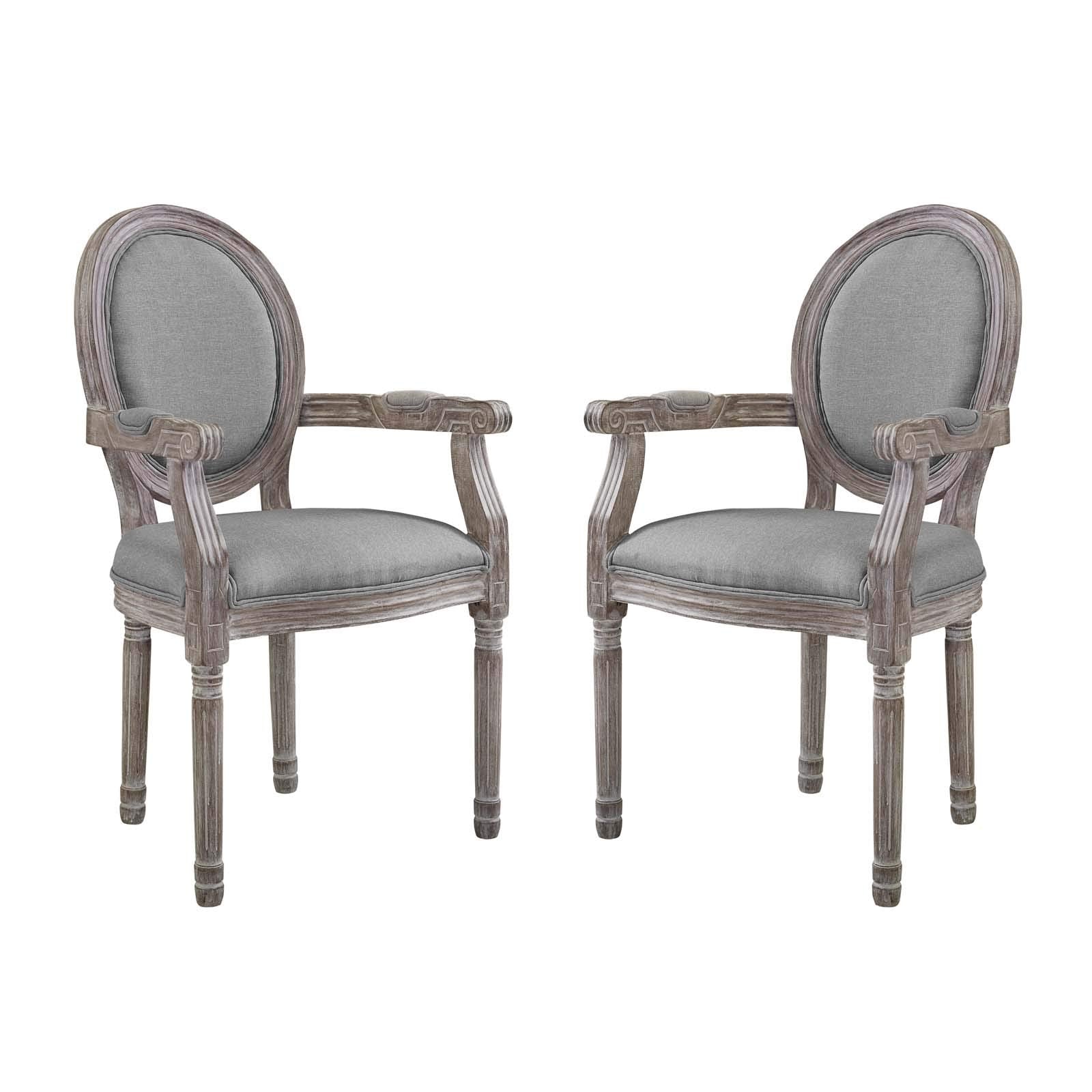 Modway Emanate French Vintage Upholstered Fabric Two Dining Armchairs In Light Gray