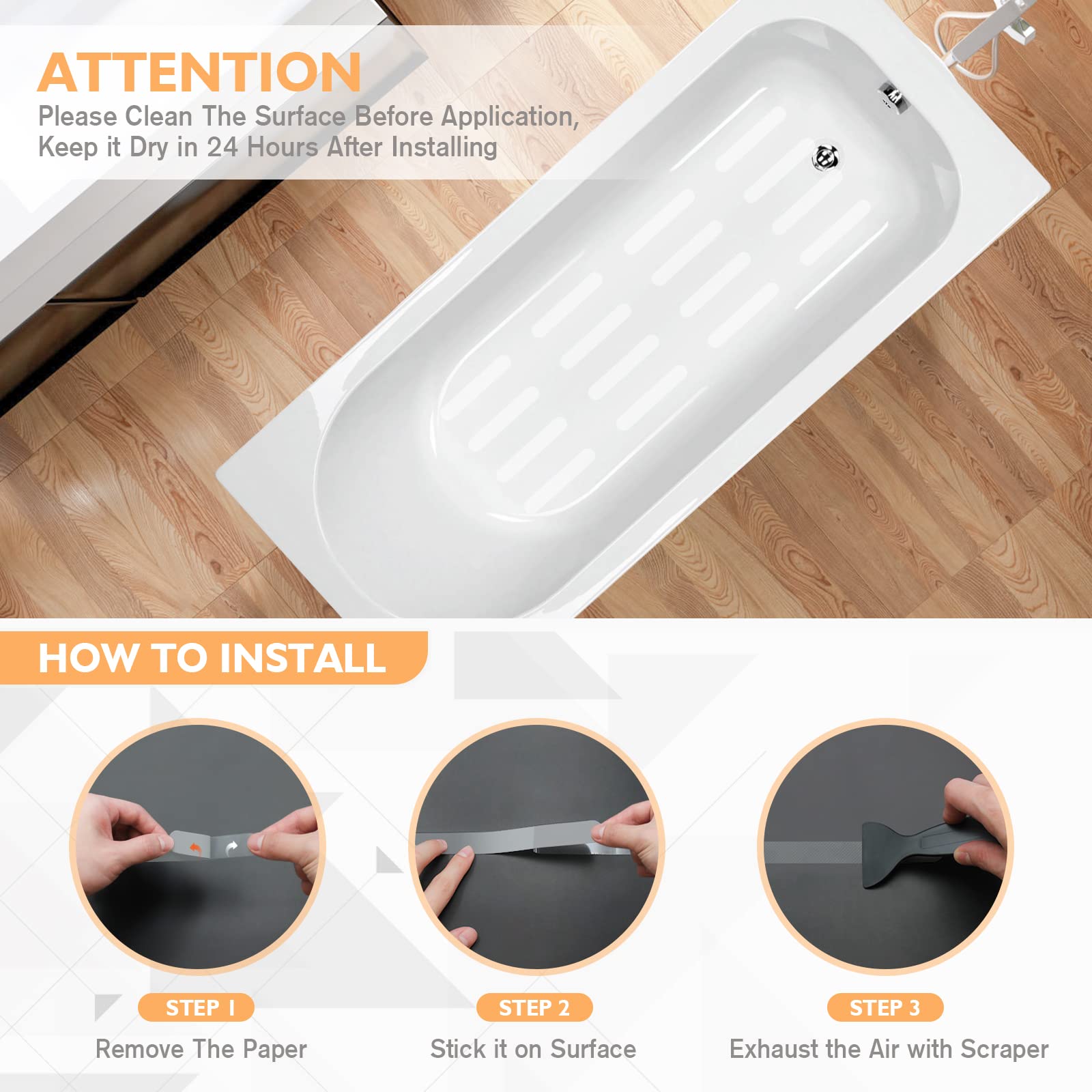 Non Slip Bathtub Stickers, 24 Pcs Shower Stickers For Safety Bathroom Tubs, Bathtub Non Slip Stickers And Adhesive Decals Scrape