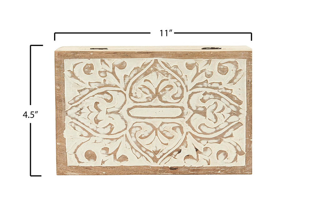 Creative Co-Op Handcarved & Whitewashed Mango Wood Boxes (Set Of 2 Sizes) Misc Non-Food Storage, White, 2 Count