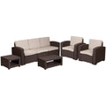 Flash Furniture 5 Piece Outdoor Faux Rattan Chair, Sofa And Table Set In Chocolate Brown