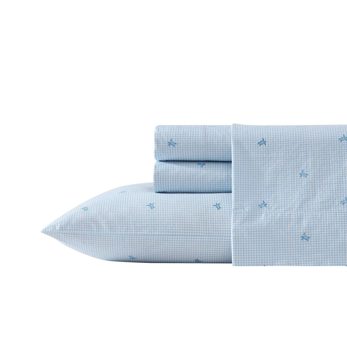 Laura Ashley - Queen Sheets, Cotton Percale Bedding Set, Lightweight & Breathable Home Decor (Turtle Gingham Blue, Queen)