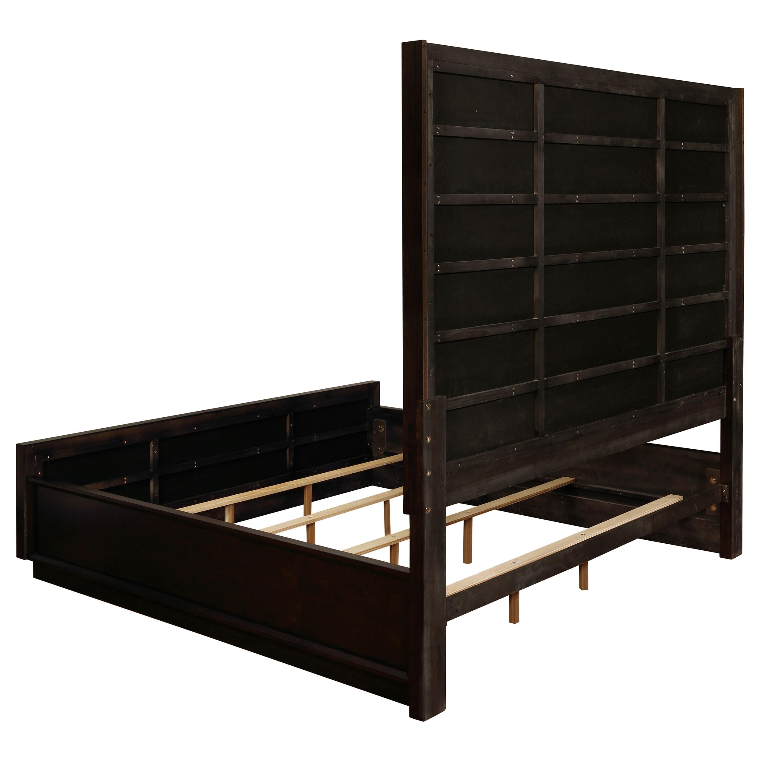 Coaster Home Furnishings Durango Contemporary 4-Piece Bedroom Set Velvet Upholstered Queen Size Panel Bed Frame 80-inch Headboard Smoked Peppercorn 223261Q-S4