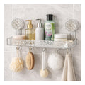 HOMVERA Bathroom Wall Rack with Suction Cup Mount  TwoLevel Storage Shelf with Hanging Hooks  Clear & Silver Pattern (1)