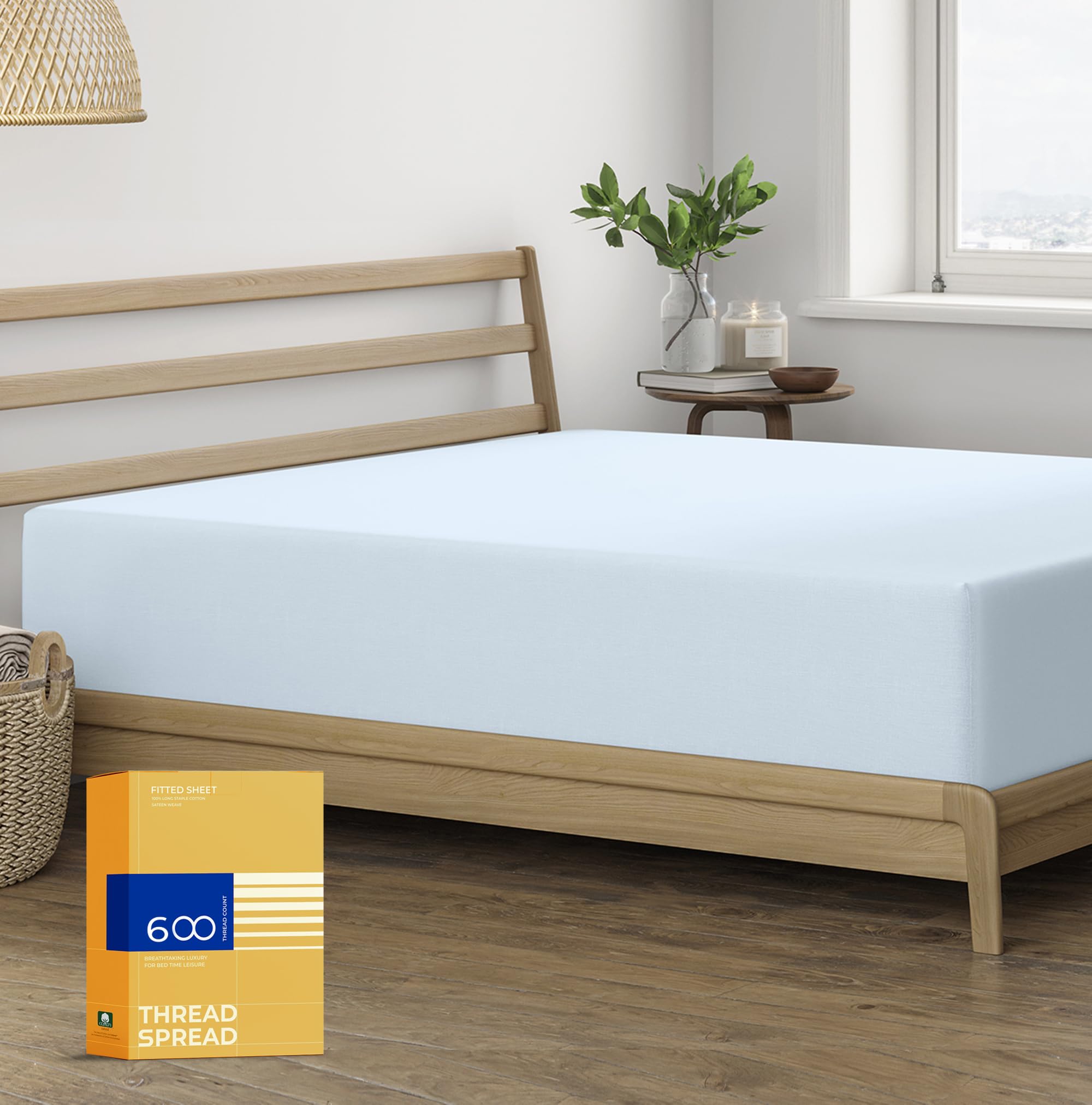 Thread Spread 100% Egyptian Cotton California King Fitted Sheet Only - 600 Thread Count Cal King Sheets Deep Pocket Fitted, Cool