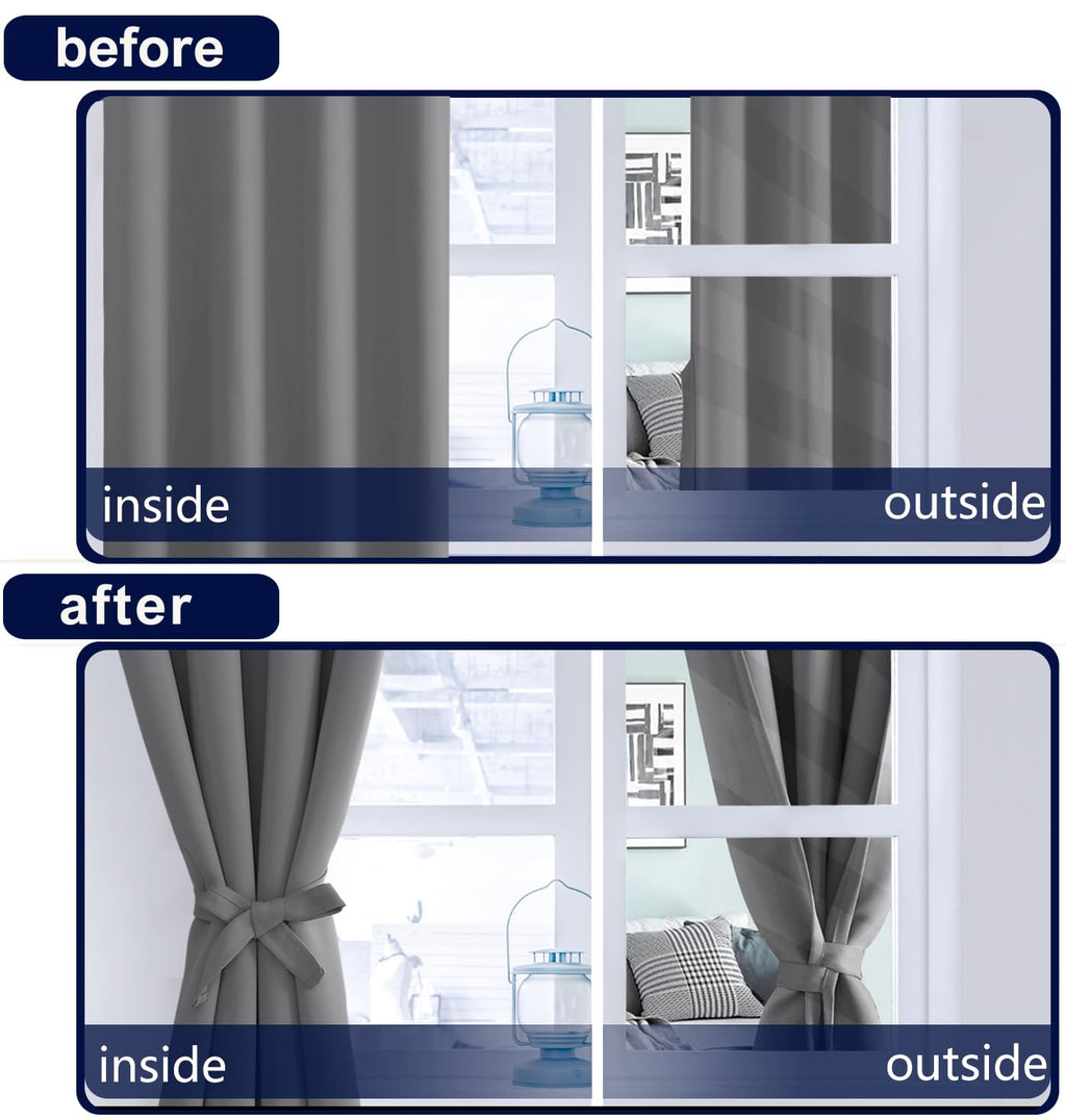 Hiasan Grey Blackout Curtains 84 Inches Long 2 Panels, Thermal Insulated Gray Window Treatment Sewn With Tiebacks, Back Tab & Ro