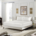 Siinvdabzx 3-Piece Set Satin King Fitted Sheet & 2 Pillowcase, Ivory White Silky Soft Fitted Bottom Sheet, Wrinkle Free, Fade Re