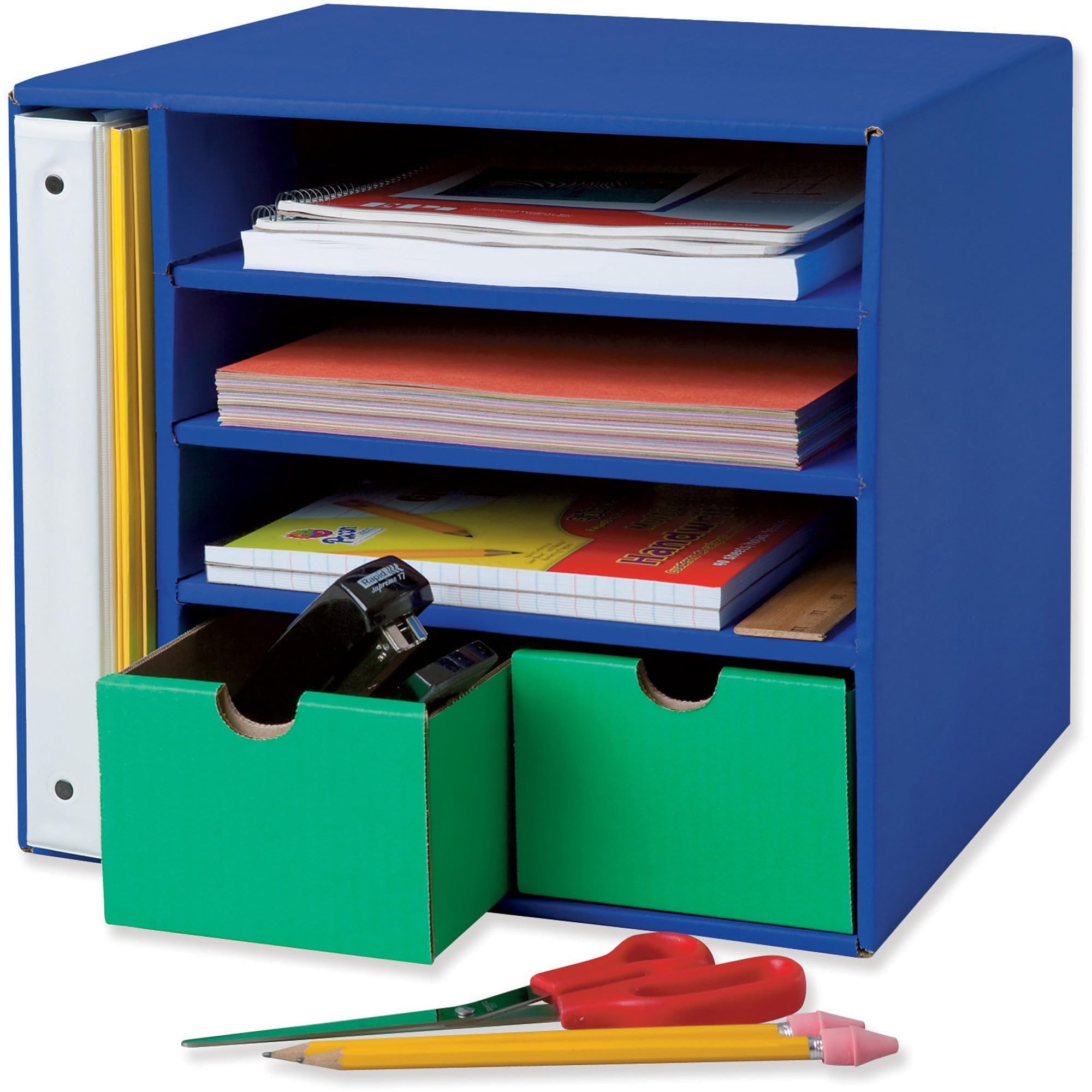 Classroom Keepers Management Center, 4 Slots And 2 Drawers, Blue, 12-3/8'H X 13-1/2'W X 12-3/8'D, 1 Center