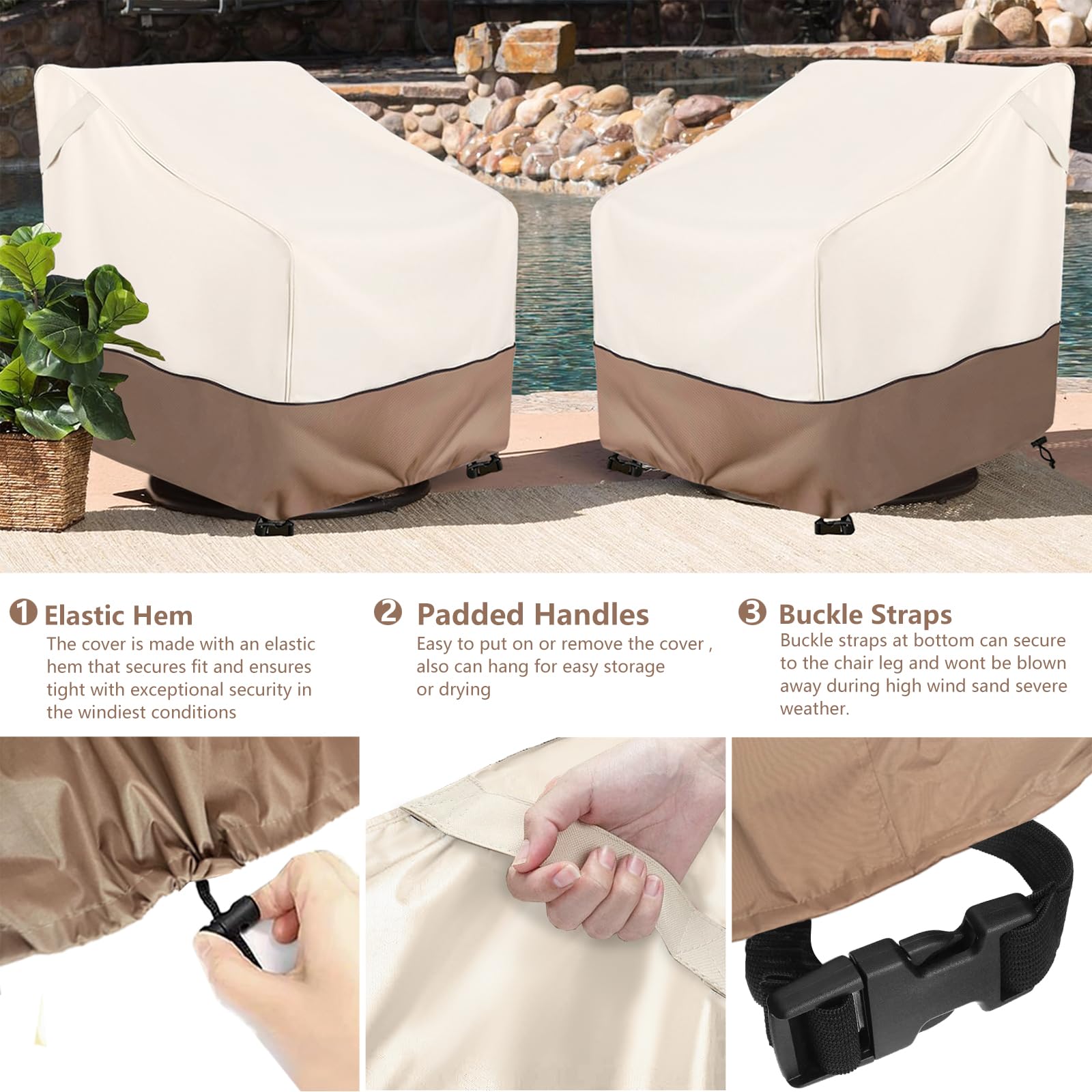 Okcool Outdoor Swivel Chair Cover 2 Pack,Outdoor Furniture Patio Chair Covers Waterproof Clearance,(33'' W X 35'' D X 38.5'' H)