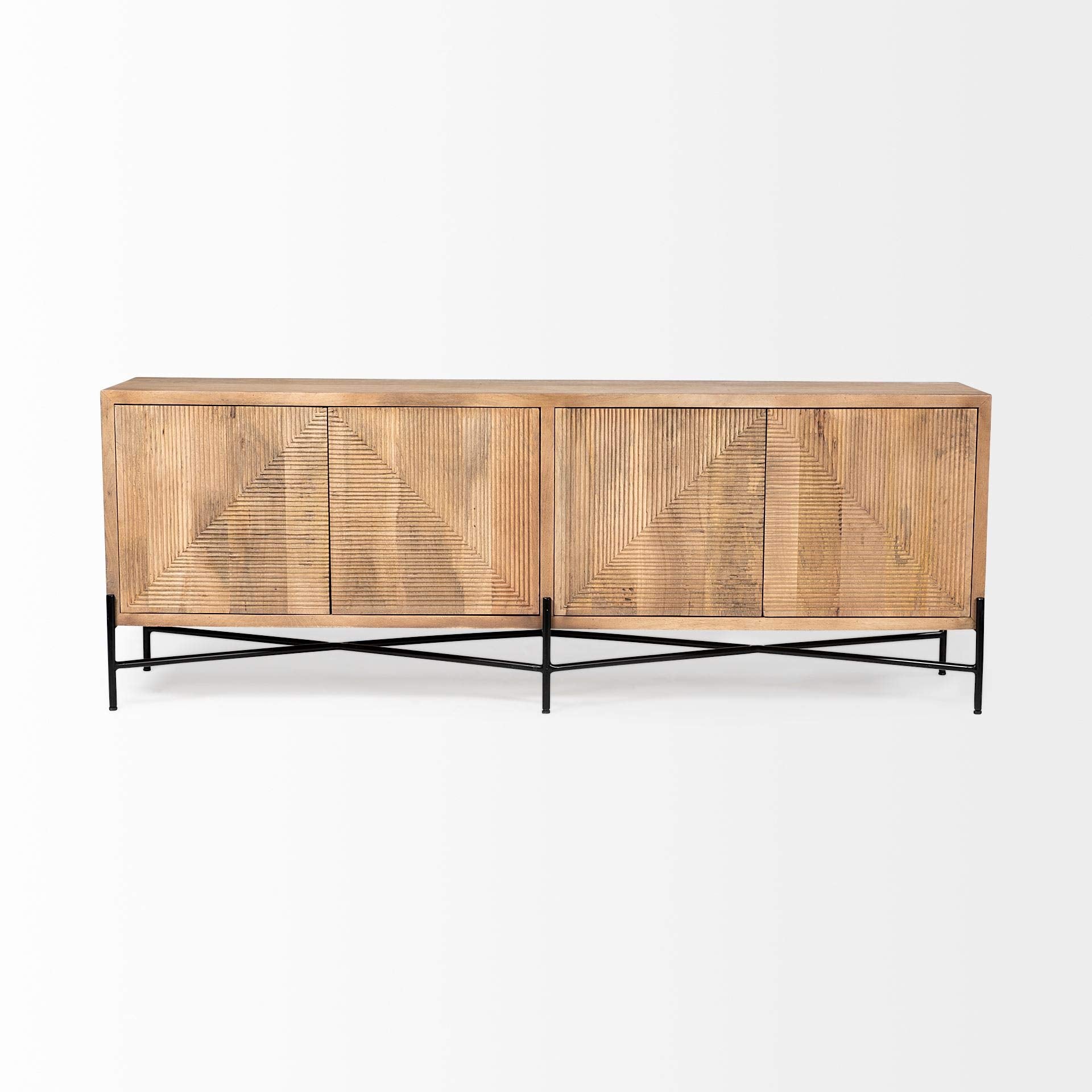 HomeRoots Indian Mango Wood Brown Solid Mango Wood Finish Sideboard with 4 Cabinet Doors