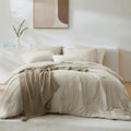 Wrensonge Light Oatmeal Queen Comforter Set, 7 Pieces Soft Microfiber Comforters Queen Size With Fitted Sheet, Flat Sheet, 2 Pil
