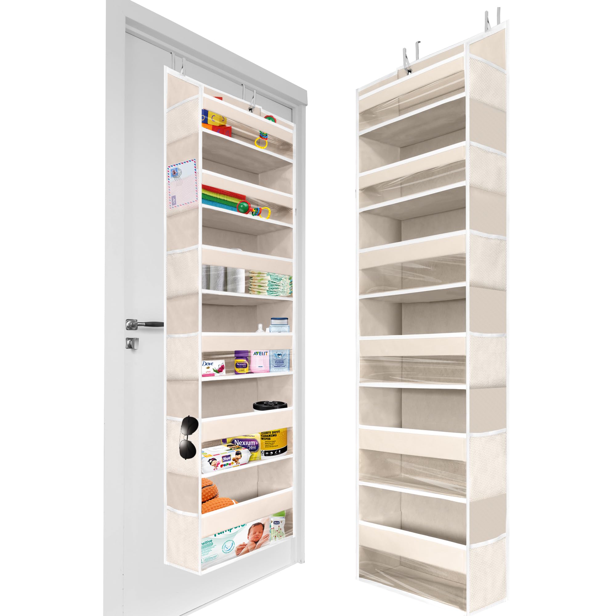 HOMELUX THEORY 1 PC Heavy Duty Over the Door Organizer 55x14x6.7, 6 Large Front & 12 Side Pockets, Hanging Storage Closet Door O