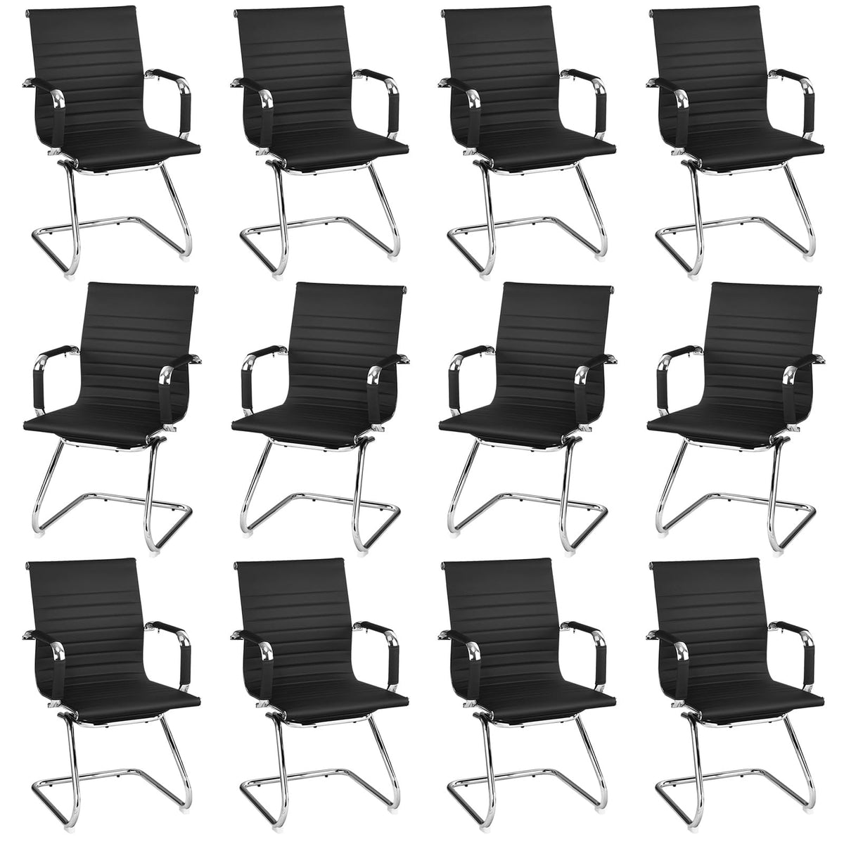 Tangkula Office Guest Chair Set Of 12, Heavy Duty Reception Chairs Conference Room Chairs With Protective Arm Sleeves & Sled Base, Modern Pu Leather Classic Mid Back Guest Chairs No Wheels