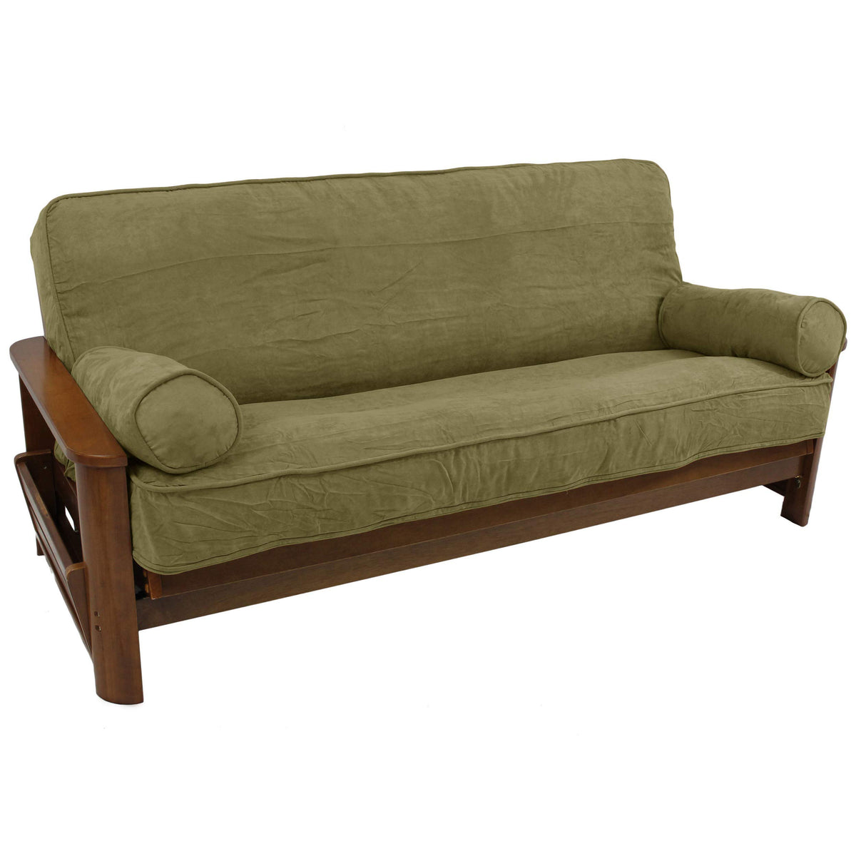 Blazing Needles Solid Microsuede Double Corded 8&quot; to 9&quot; Futon Cover Set with 2 Bolster Pillows (Set of 3), Full, Sage Green