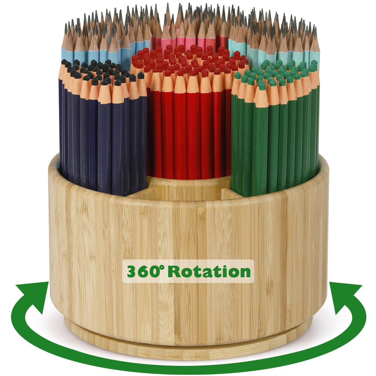 Bamboo Rotating Pencil Holder For Desk - Pen Holder Desk Organizer With 7 Compartments, Office Supplies Desktop Storage Caddy Fo