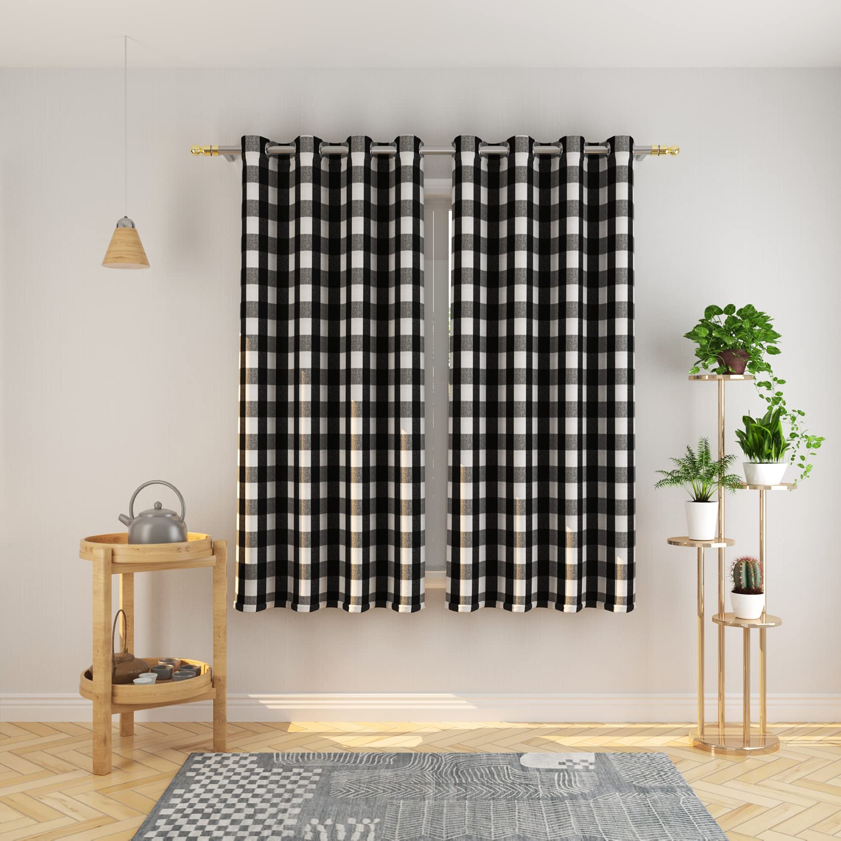 Natus Weaver Buffalo Check Curtains 54 Inch Length Kitchen Living Room Bedroom Black And White Gingham Plaid Window Curtain Pane