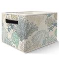 Likjad Coastal Beach Storage Bins Basket, Beach Room Decor, Coastal Coral Starfish Seashell Collapsible Fabric Storage Box Organ