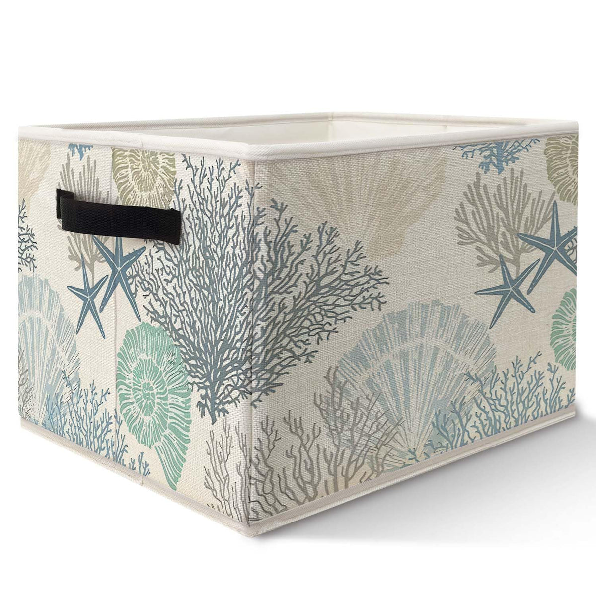 Likjad Coastal Beach Storage Bins Basket, Beach Room Decor, Coastal Coral Starfish Seashell Collapsible Fabric Storage Box Organ