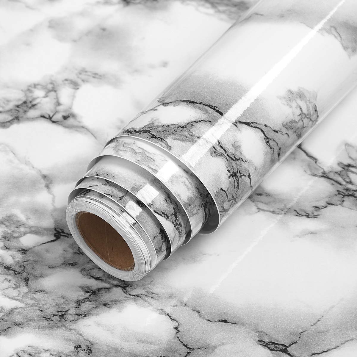 LaCheery White and Gray Marble Contact Paper for Bathroom Countertops Removable Glossy Marble Paper Granite Gray/White Wallpaper