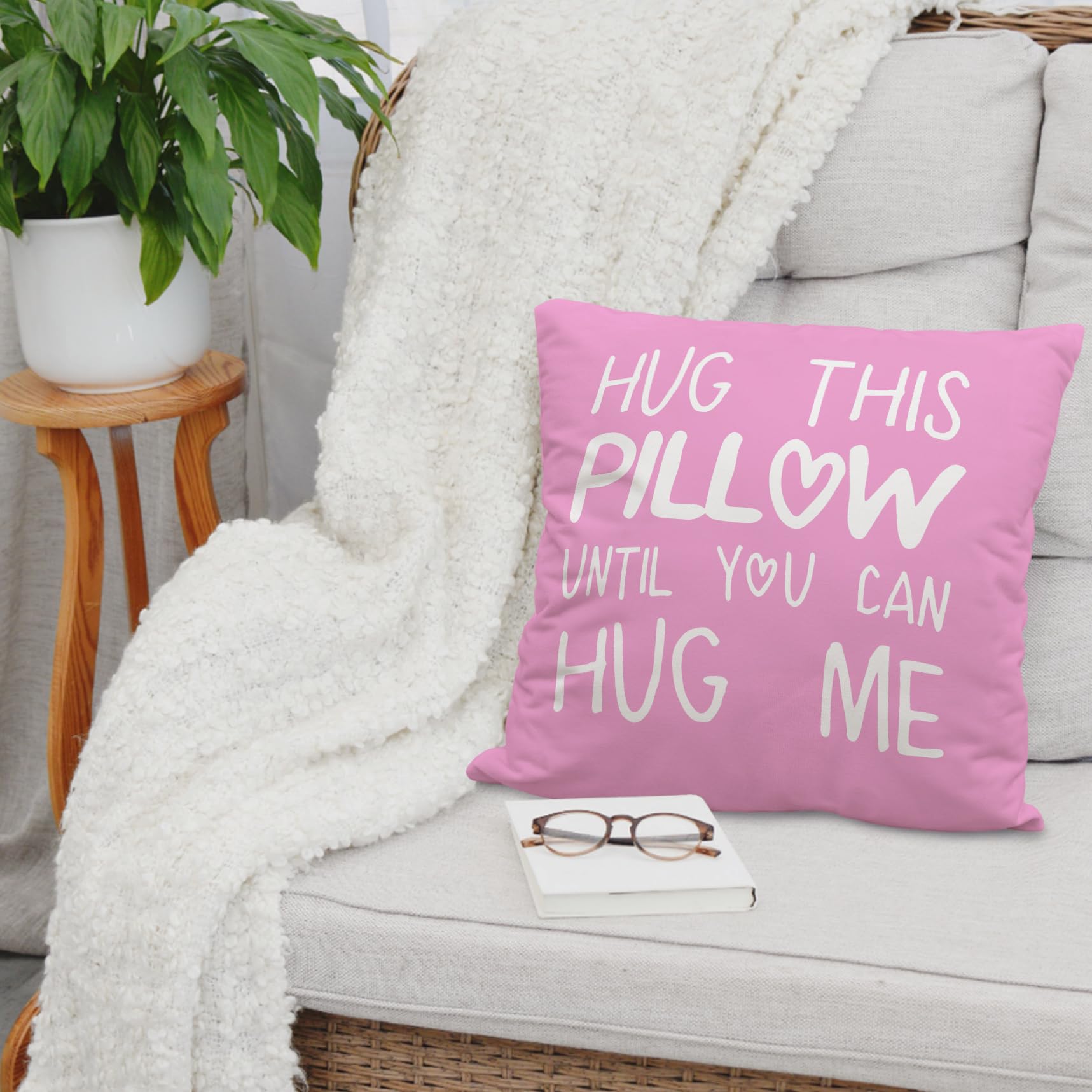 Sufamb Hug This Pillow Until You Can Hug Me Throw Pillow Covers Decor, 22'' X 22'' Pillow Case, Boyfriend Girlfriend Birthday Gi
