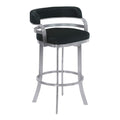 Armen Living Prinz 30'' Bar Height Swivel Barstool in Black Faux Leather and Brushed Stainless Steel Finish