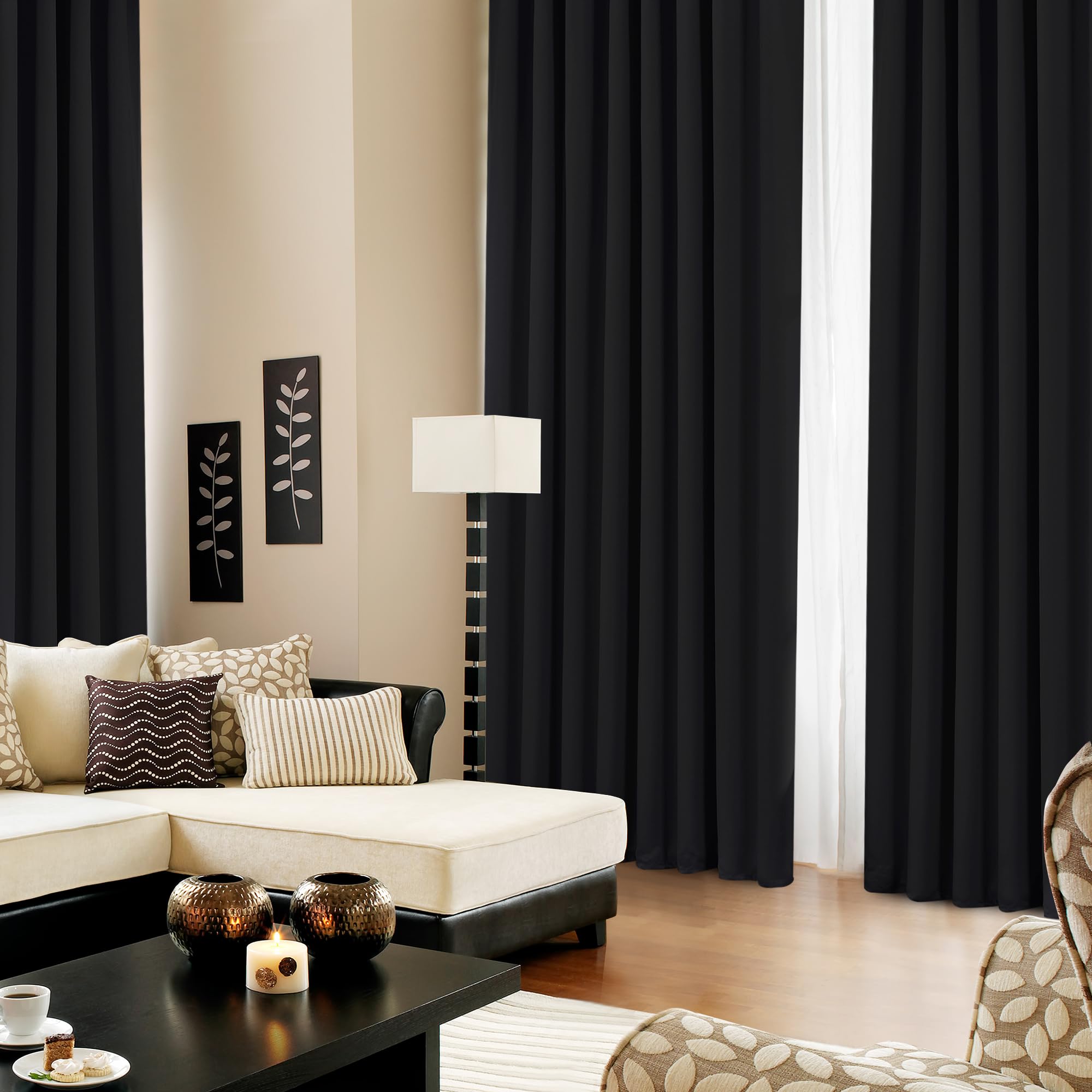 Deconovo Blackout Curtains – Room Darkening, Noise-Reducing, Thermal Insulated – Energy-Efficient Window Treatment For Bedroom, Living Room & Home Office – 2 Panels, Black, 70W X 108L Inch