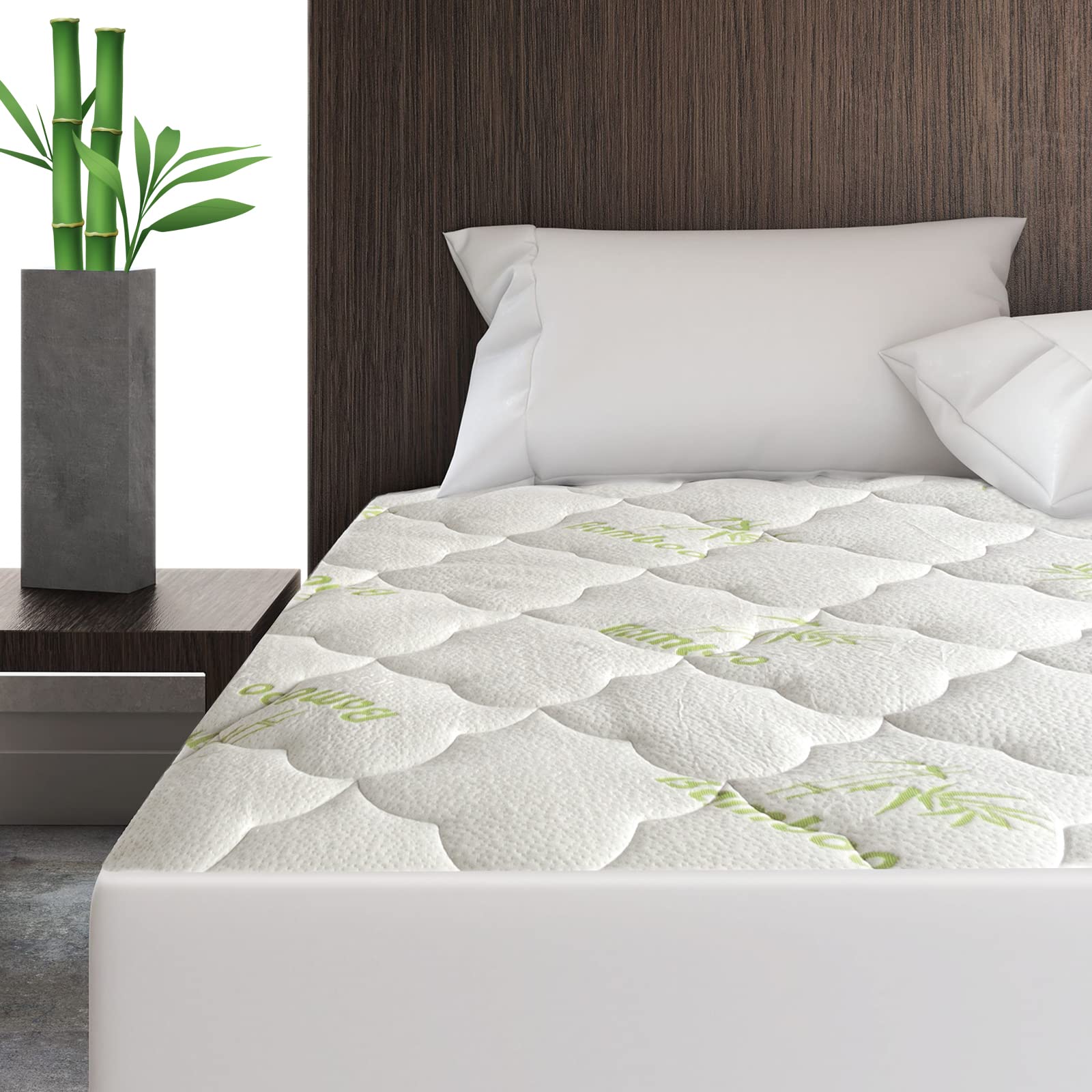 Queen Size Mattress Pad Cooling Mattress Topper Queen Air Mattress Cover, Camping Air Bamboo Mattress Topper, Soft Breathable Noiseless Camping Mattress Topper Cover Queen Stretches Up To 18'