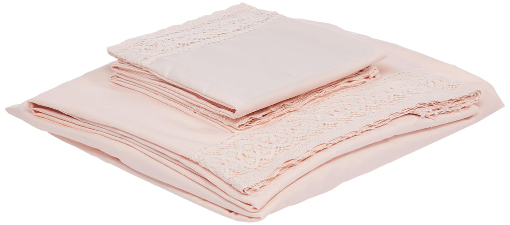 Amrapur Overseas 1MFLACEG-BLS-QN 4-Piece Crochet Lace Bed Sheet Set, Queen, Blush