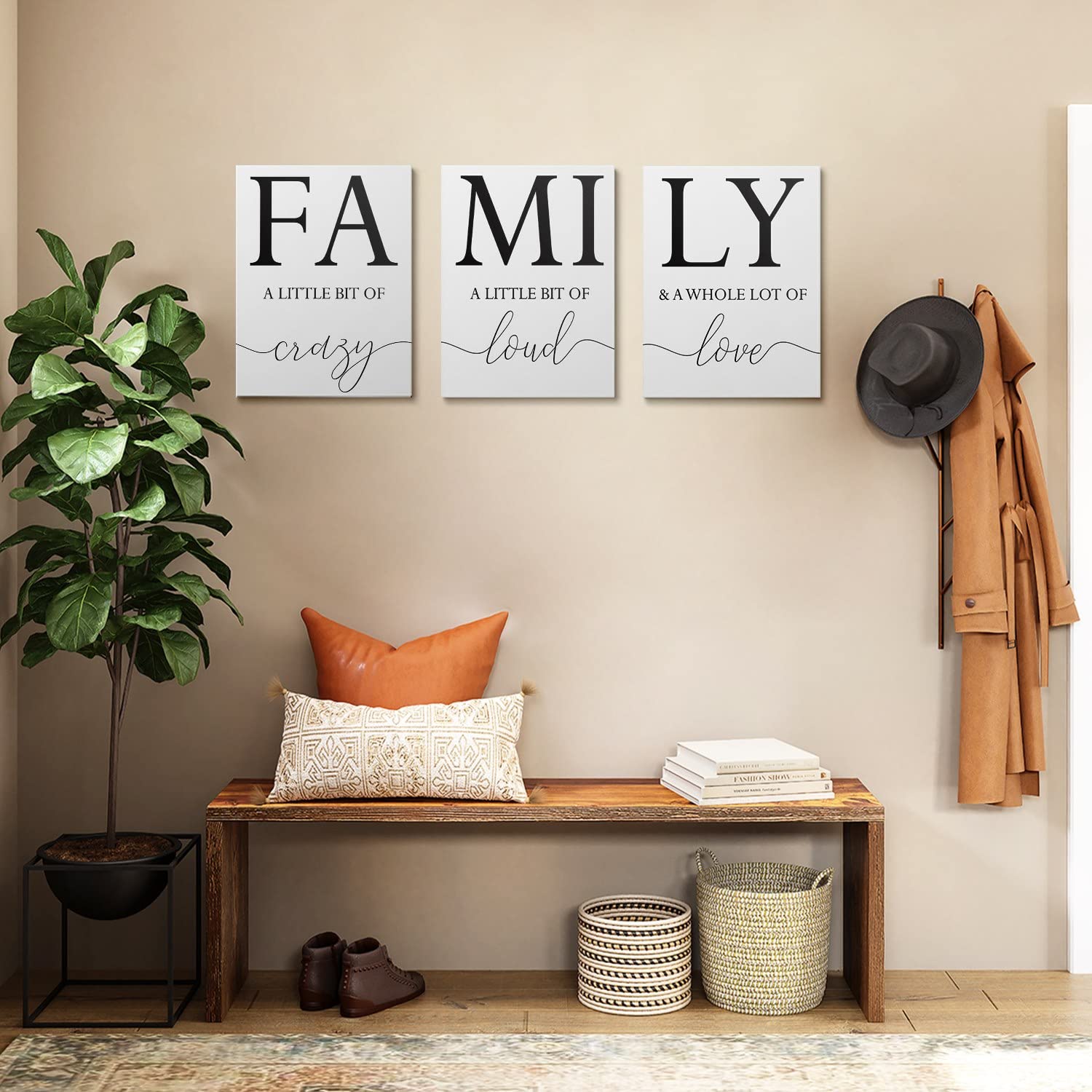 Gubiyu Home Family Wall Decor, Set Of 3 Inspirational Canvas Prints Black And White Framed Canvas Art Paintings Wood Wall Decora