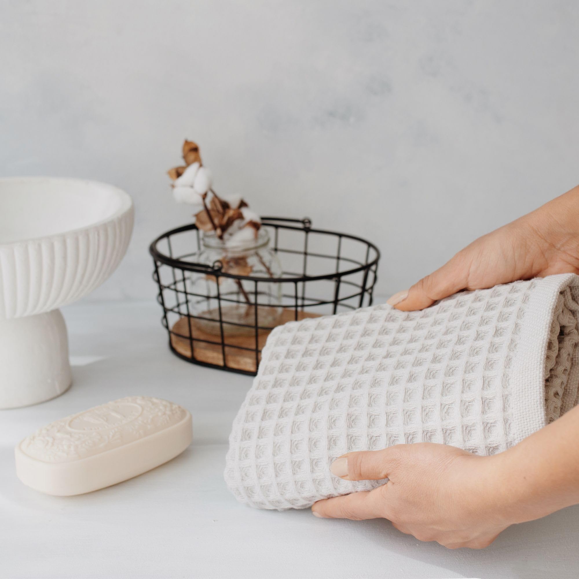 Sea Me At Home Waffle Washcloth Set, 100% Cotton (Light Grey, Bath Towel Set)