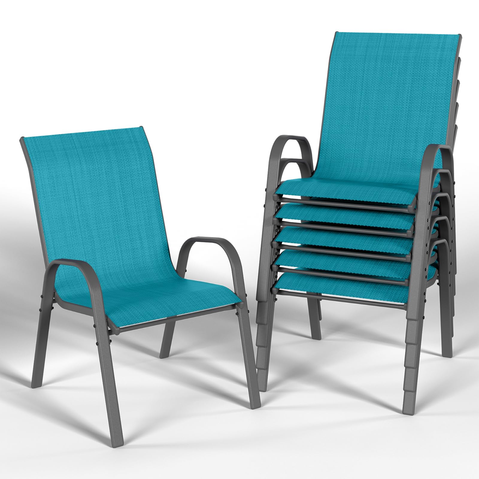 Vonzoy Patio Dining Chairs Set Of 6, Stackable Dining Chairs High Back, Breathable Seat Fabric And Alloy Steel Frame Fit Backyar