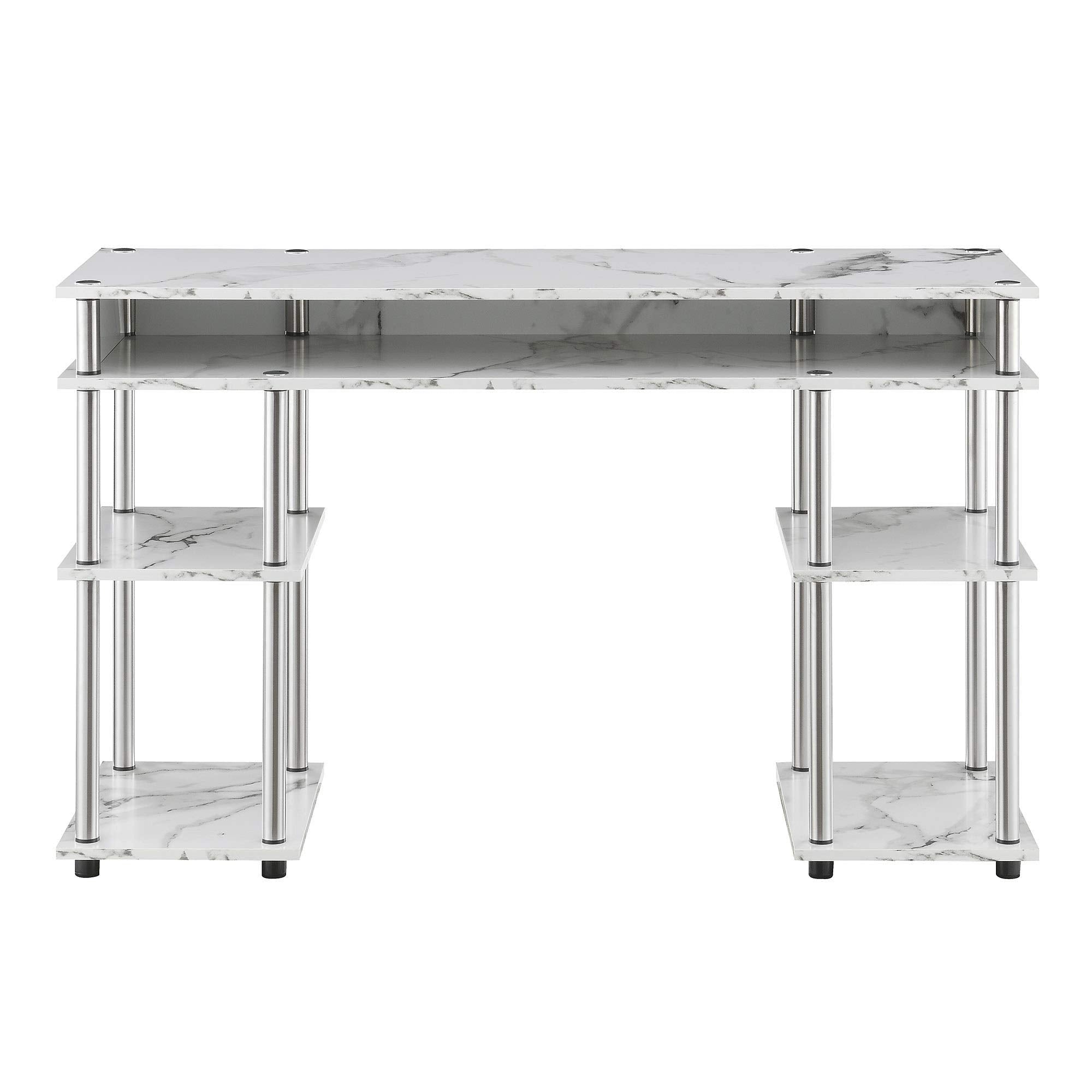 Convenience Concepts Designs2Go No Tools Desk Home Office Desk with Shelves, Corner Shelf Vanity Desk Computer Desk Nail Table for Nail Tech - 47.25&quot; L x 15.75&quot; W x 30&quot; H, White Faux Marble