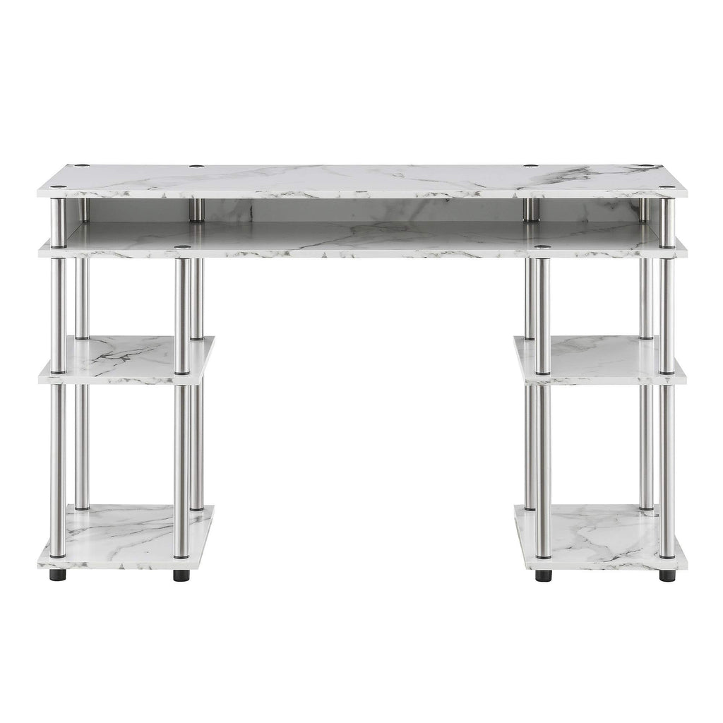 Convenience Concepts Designs2Go No Tools Desk Home Office Desk with Shelves, Corner Shelf Vanity Desk Computer Desk Nail Table for Nail Tech - 47.25" L x 15.75" W x 30" H, White Faux Marble