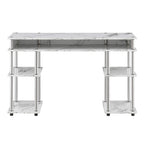 Convenience Concepts Designs2Go No Tools Desk Home Office Desk with Shelves, Corner Shelf Vanity Desk Computer Desk Nail Table for Nail Tech - 47.25" L x 15.75" W x 30" H, White Faux Marble