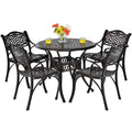Tangkula 5 Pieces Cast Aluminum Patio Dining Set, Outdoor Bistro Table Set with Umbrella Hole, Outdoor Patio Table and Chairs Fu