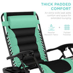 Best Choice Products Oversized Padded Zero Gravity Chair, Folding Outdoor Patio Recliner, Xl Anti Gravity Lounger For Backyard W/Headrest, Cup Holder, Side Tray, Polyester Mesh - Seafoam Green/Black