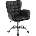 Yaheetech Faux Leather Office Chair Modern Vanity Chair Ergonomic Adjustable Computer Chair with Wide Seat, Padded Armrests for 