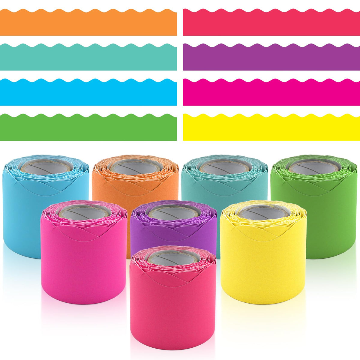 Bulletin Board Borders Set - 8 Rolls 262.4 Ft Bright Bulletin Board Decorations For Office, School Classroom Decor, Teachers & H