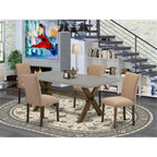 East West Furniture X797Ab747-5 5 Piece Dinette Set For 4 Includes A Rectangle Dining Table With X-Legs And 4 Light Sable Linen Fabric Parson Dining Room Chairs, 40X72 Inch, Multi-Color