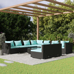vidaXL Patio Lounge Set 10 Piece, Patio Furniture Set for Outdoor Garden, Sectional Sofa with Cushions, Corner Sofa, Black Poly Rattan