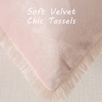 Futei Pink Boho Throw Pillow Covers With Tassels 24X24 Inch Set Of 2,Soft Velvet Decorative Euro Pillow Shams,Home Decor For Cou