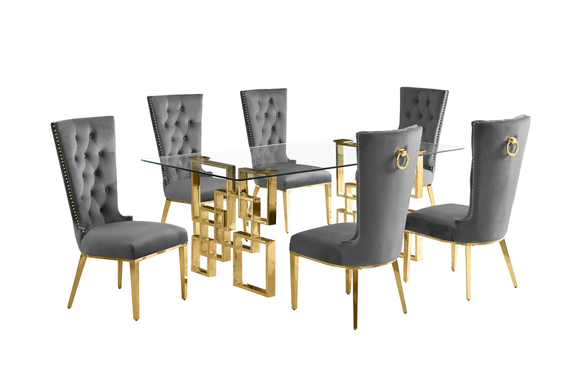 Best Quality Furniture D222-6Sc334 Dining, 7-Piece Set, Dark Gray/Gold