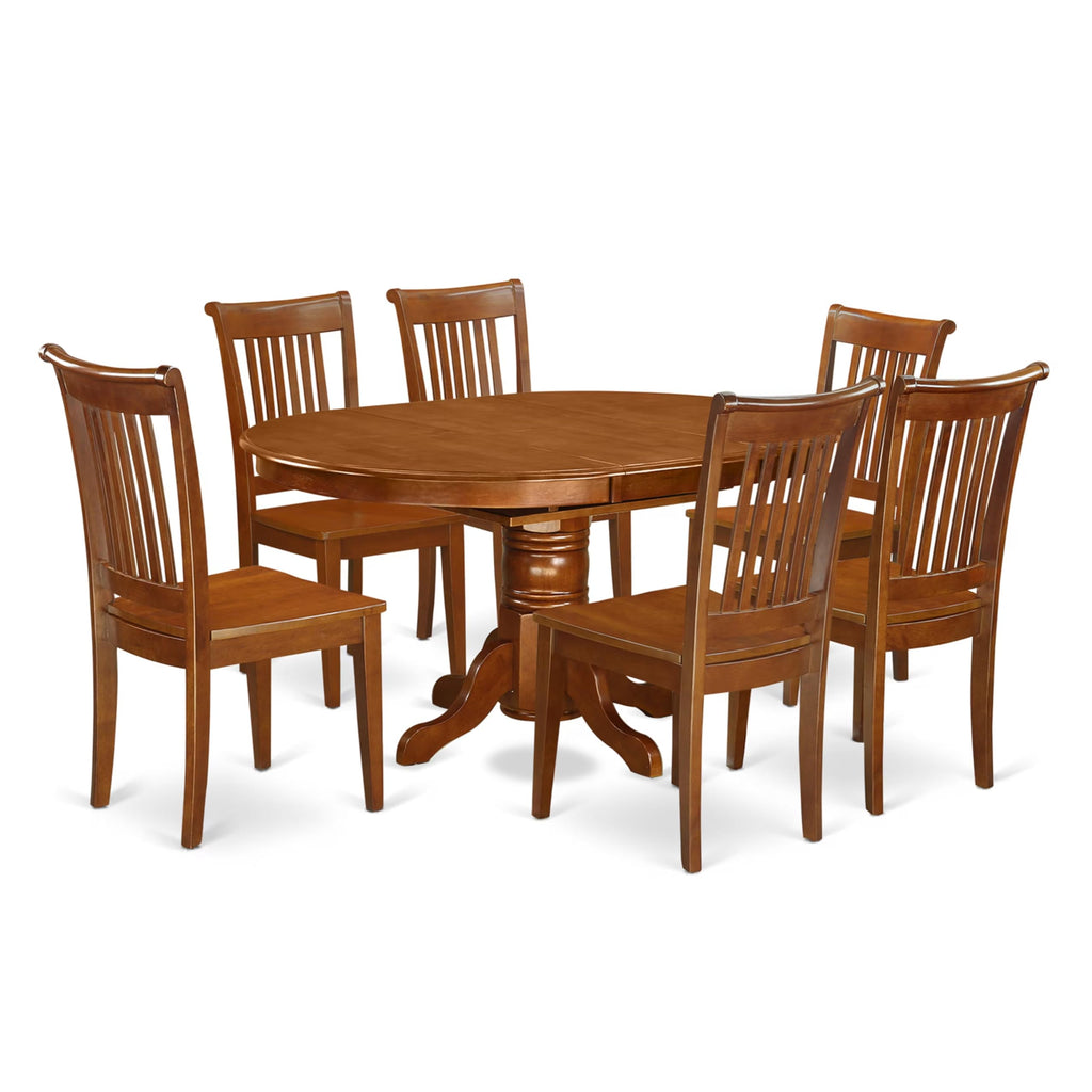 East West Furniture AVPO7-SBR-W 7 Piece Dining Table Set Consist of an Oval Dining Room Table with Butterfly Leaf and 6 Wood Seat Chairs, 42x60 Inch, Saddle Brown